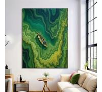 Green Water Small Boat Abstract Painting On Canvas Living Bedroom, Large Size Print Posters Picture Green Wall Art Modern Home Decoration 16x20in Frameless