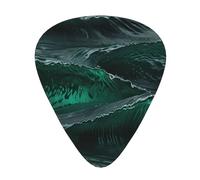 Green water waves guitar picks in three different thicknesses, suitable for electric guitar and band players