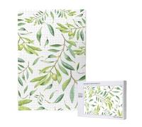 Green Watercolor Olive Branch Pattern,1000 Pieces Wooden Jigsaw Family Game Jigsaw Puzzles for Adults Teens