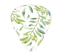 Green Watercolor Olive Branch Pattern,12 Pcs Guitar Pick,3 Different Thickness Plectrums for Acoustic Guitar Bass Ukulele (0.46mm 0.96mm 0.71mm)