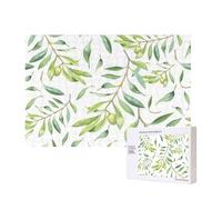 Green Watercolor Olive Branch Pattern,300 Pieces Wooden Jigsaw Family Game Jigsaw Puzzles for Adults Teens Home Decor