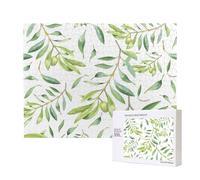Green Watercolor Olive Branch Pattern,500 Pieces Wooden Jigsaw Family Game Jigsaw Puzzles for Adults Teens Home Decor