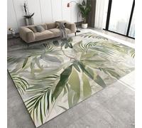 Green Watercolor Tropical Plants Area Rugs, Modern Foliage Large Area Rug, Indoor Outdoor Carpet Easy Care Foldable for Bedroom Dining Room Living Room Laundry Room Apartment Office Dorm-60 x 110 cm