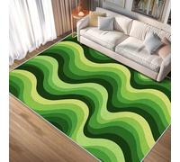 Green Wave Rugs for Entryway Washable, Retro Abstract Textured Design Small Area Rug Bedroom Decor, Non Slip Low Pile Soft Indoor Door Mat, 50 x 80 cm, FD2011