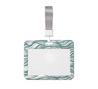 Green Wavy Stripe Id Badge Holder with Lanyard-Horizontal Card Protector, Clear Abs Hard Shell for Work Office Events