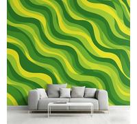 Green Wavy Wallpaper, Modern Abstract Wave Wall Mural for Living Room, Bedroom, Non-Woven Wall Papaer Decoration, Photo Wallpaper & Home Decor, 300x210 cm (WxH) K-MZ&3