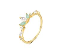Green Wedding Ring 14K White Gold Engagement Rings for Women Au585 Size K 1/2 Round Emerald Stackable for Mother Fashion