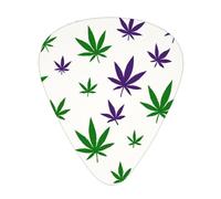 Green Weed Leaves 12 Pack Guitar Picks With 3 Thicknesses And Storage Box, Abs Plectrums For Electric Bass Guitar Players