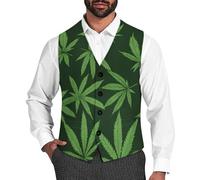 Green Weeds Pattern Fashion Men's Waistcoat Personality Suit Vest for Formal Wedding Party XL