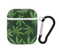 Green Weeds Pattern Headphone & Earphone Cases Compatible with Airpod 1&2 Scratch-Resistant PC Protective Cover with Keychain White-style