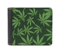 Green Weeds Pattern Slim Leather Men's Wallets with 6 Card Holders Minimalist Billfold Travel Purse