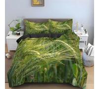 Green Wheat Single Duvet Cover Set Rural Wheat Field Bedding Sets, 3D Print Ultra Soft Microfiber Quilt Cover 150 x 200 cm Comforter Covers with Zippe and 2 Pillowcases D-1623