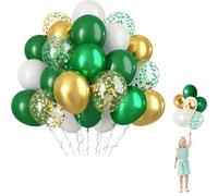 Green White 60Pcs 12Inch Thick Latex Balloon Set, Boasting Dard Green Metallic Golden Balloons with Confetti for Baby Shower, Boy's Birthday, Jungle Safari Party Decorations