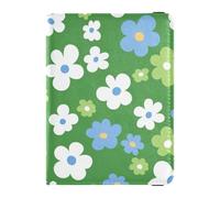Green White and Blue Flowers Leather passport holder for travel family for travel Vaccine Card Holder Cover Combo Passport Case for women Waterproof