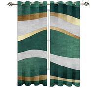 Green, White And Gold Wavy Texture Kids Blackout Curtains For Bedroom Boys Girls Eyelet 79X63 Inch Curtains For Living Room Thermal Insulated Nursery Window Treatments 2 Panels Super Soft Energy Sa