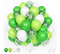 Green White Balloons, 60 Pcs 12 Inch Matte White Lime Green Latex Balloon Set with Confetti Balloon for Boys Men Birthday Baby Shower Wedding Anniversary Engagement Jungle Safari Party Decorations