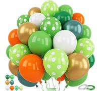 Green White Balloons, 60Pcs 12 Inch Dark Emerald Green Dots White Orange Metallic Green Gold Balloons for Kid Girl Boy Festival Day Jungle Safari Birthday Party Baby Shower Decorations