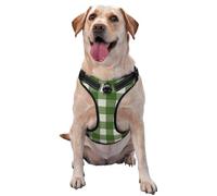 Green White Checkered Pattern No Pull Dog Harness Adjustable Reflective Oxford Easy Control Medium Large Dog Harness