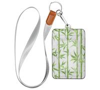 Green White Chinese Leather id Holders for Badges with Lanyard and 3-Card Capacity Name Card Holder for Office Worker Nurse Teacher Student