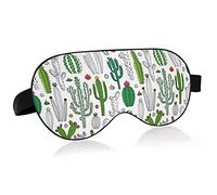 Green White Desert Cactus Cacti Flowers Seamless On White Eye Masks Cover Blocks Light Sleep Mask Shade Cover Blindfold Relaxing Eyeshade Cover with Adjustable Head Strap for Men Women Kids