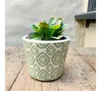 Green & White Dutch Pot, Crackle Glazed Planter, Dutch Pot Cover, Geometric Patterned Plant Pot, Succulent Pot, Ceramic Planter, Indoor House Plant Pot Cover, Plant Lovers Gift, Geometric Pot