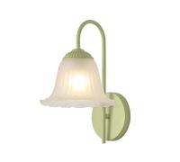 Green/White Flower Glass Wall Sconce Modern Nordic Art Wall Light with Bell Stripe Glass Shade, E27 Retro Metal Wall Mount Lamp for Bedroom Bedside Loft Living Room Dinning Room