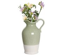 Green & White Flower Vase Pitcher Jug Vase Ceramic Table Centrepiece | Watertight, Carrying Handle, Two Tone, Glazed Finish