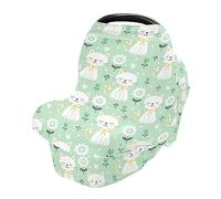 Green White Flowers Cute Cats Car Seat Covers for Babies Breathable Breastfeeding Cover Stretchy & Soft High Chair Cover Multi-use Cover