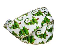 Green & White Gold Glitter Christmas Tree Hessian 5M Ribbon Holiday Decoration, Perfect for Gift Wrapping Box Bag Bows, Xmas Cake Decorating Crafts & Festive Décor
