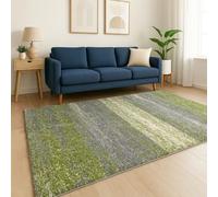 Green White Grey Stripe Pattern Shaggy Runner Soft Hallway Kitchen Rug 60cm x 240cm (1ft 12" x 7ft 10")