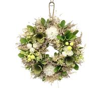 (Green & White) Large Artificial Festive Door Wreath 34cm Wall Decoration