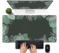 Green White Leaves Large Gaming Mouse Pad 800x300x2 mm Long Computer Keyboard Mousepad XXL Mouse Mat Washable with Slip Rubber Base Desk Pad for PC, Laptop, Office