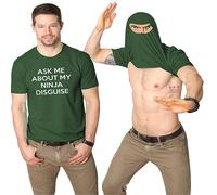 (Green White, M) Mens Ask Me About My Ninja Disguise Flip T Shirt Funny Costume Graphic Humor Tee ,100% New