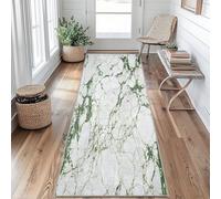 Green White Marble Runner Rugs for Hallway 80 x 250, Abstract Hallway Runner Modern Marble Texture Pattern Carpet Runners for Kitchen Bedroom Living Room, Non Slip Long Rug, 352y&iu