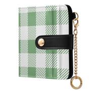 Green White Plaid Checks Print Small Women Wallet Leather RFID Blocking Bifold Compact Card Holder with Coin Pocket Zipper Purse for Women Ladies Girls