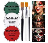 Green White Red World Cup Mexican Flag Face Body Paint Set, Face Painting Kit with Paintbrushes for Halloween Day of the Dead Catrina Makeup Clown Skull Tribal Warrior Christmas Elf Queen SFX Make-up