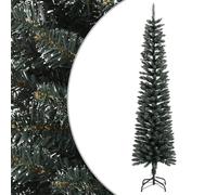 Green & White Slim Artificial Christmas Tree 240x58cm PVC with Steel Stand Snowy