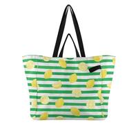 Green White Striped Lemon Fruit Canvas Totes Big Sturdy Kitchen Grocery Bags Beach Bag for Men Travel Kitchen Store bolsos para Mujeres en oferta