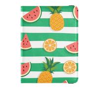 Green White Striped Summer Fruit Leather waterproof passport holder for travel Vaccine Case Protector Cover Travel Passport Wallet for women Waterproof, Green white striped summer fruit, One Size