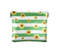 Green White Striped Sunflower PU Leather Small Coin Purse Convenient Jewelry for Girls Ladies Handbag