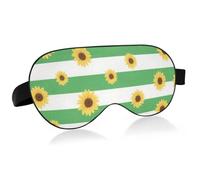 Green White Striped Sunflower Travel Essential Eye Covers Sleep with Elastic Adjustable Band Blackout Cozy Blackout Eye Covers Office