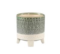 Green & White Two-Tone Geometric Pot with Legs, Ceramic White Plant Pot with Legs, Cauldron Plant Pot with Feet, Patterned Tripod Pot, Bohemian Tribal Pattern Houseplant Pot Stand, Green Pot (Medium)