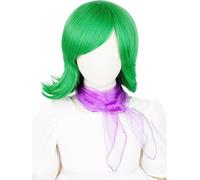 Green Wig for Kids, Short Green Wig for Emotion Costume + Purple Scarf + Wig Cap, Synthetic Hair for Little Girls, Daily Halloween Party