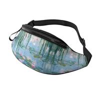 Green Willow Branches Adjustable Waist Fanny Pack Water Lilies Trendy Printed Crossbody Bag Lotus Flowers Unisex Crossbody Waist Pack Outdoor Adventurers - Durable pack for hiking/camping gear 14X35CM