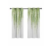 Green Willows Blackout Curtains for Bedroom Living Room, Watercolor Spring Falling Green Willows Leaf Plant 54 In Long Thermal Insulated Room Darkening Drapes Grommet Window Treatments, 52 x 54 In