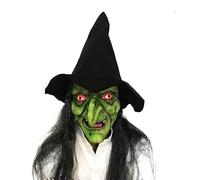 Green Witch Halloween Latex Wizard With Black Wigs Hat Scary Old Witch Head Long Hair For Costumes Halloween Scary Old Head Long Hair