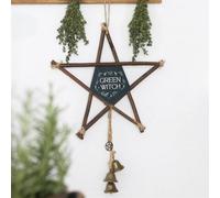 Green Witch Hanging Willow Pentagram With Bells For Protection & Harmony