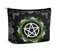 Green Witch Pentagram Nature Wiccan Pentacle Portable Cosmetic Bag Multifunction Storage Pouch PU Makeup Bag, Stationery Organizer with Zipper for Reunion Office, Style