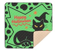 Green Witch with Black Cat Halloween Cute Foldable Baby Gym & Activity Mat for Indoor Outdoor Cozy Breathable Foldable Baby Play Tummy Time Mat for Baby Toddler Infant, 50'' x 50''alfombrilla