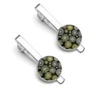 Green with Circles 2 Pcs Tie Clips for Men Necktie Tie Bar